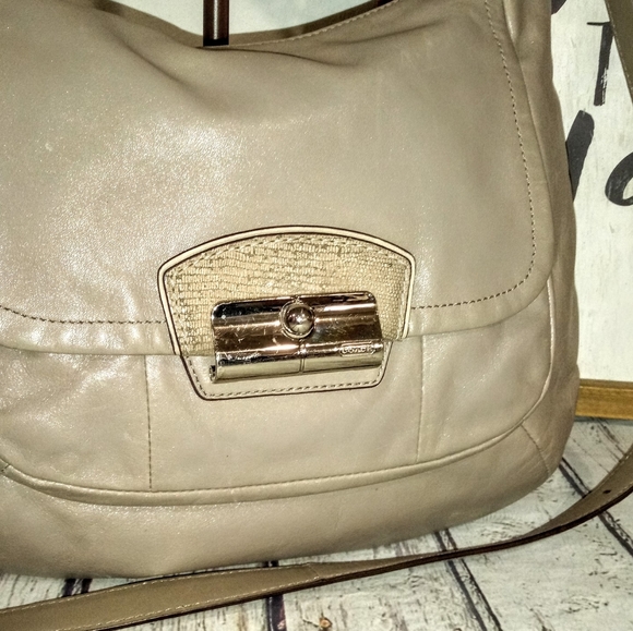 😍 Coach Taupe Gray Leather Kristin Satchel Crossbody Shoulder Bag - Picture 4 of 11